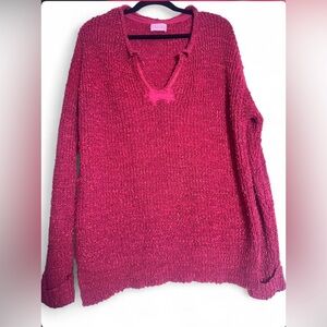Pink Lily V-Neck Oversized Sweater in Vibrant Pink